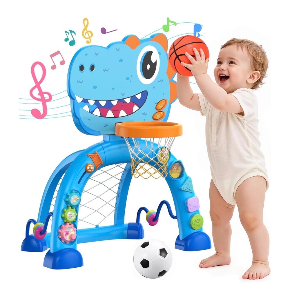 Twinkoo‎ Toddler Basketball Hoop Soccer Goal 2-in-1 Dinosaur Activity Toy TB-01